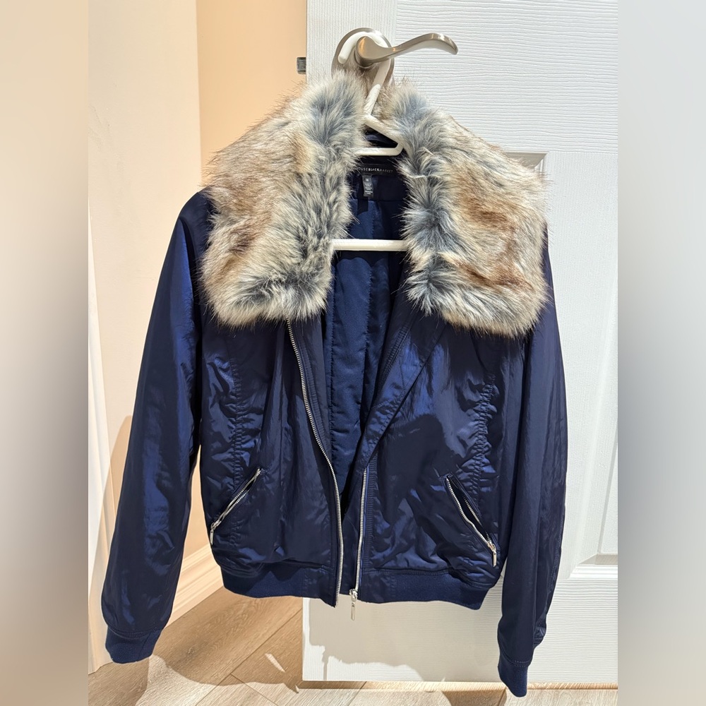 White House Black Market Bomber Jacket with removal faux fur collar